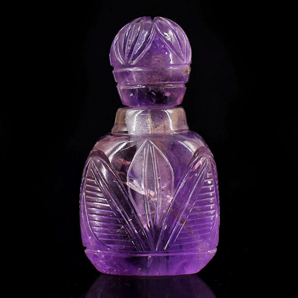 gemsmore:Stunning Amethyst  Hand Carved Genuine Crystal Gemstone Carving Perfume Bottle