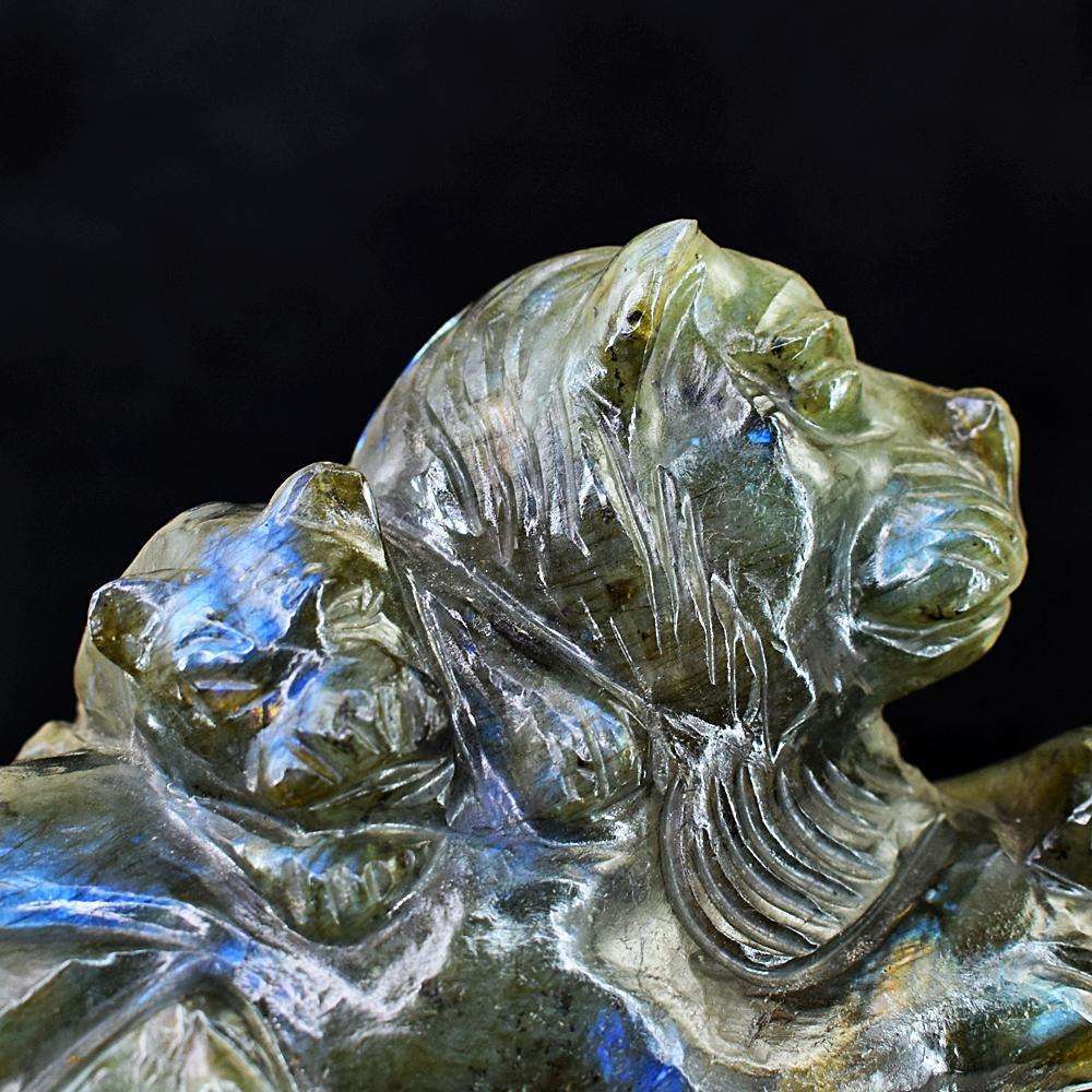 gemsmore:Stunning Blue Flash Labradorite Hand Carved Lion & Calf