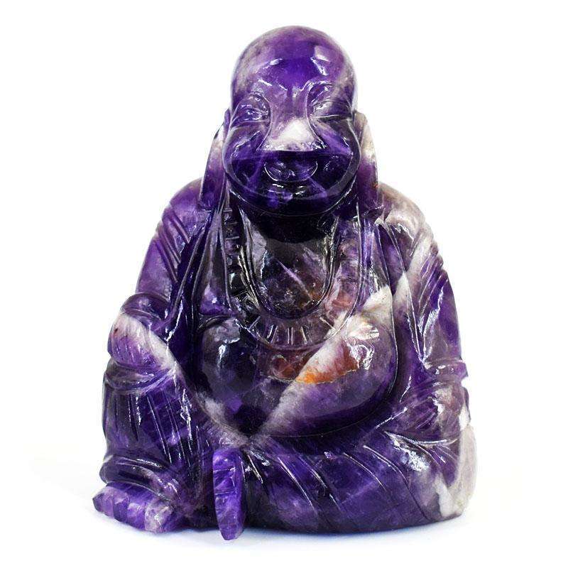 gemsmore:Stunning Chevron Amethyst Hand Carved Genuine Crystal Gemstone Carving Laughing Buddha