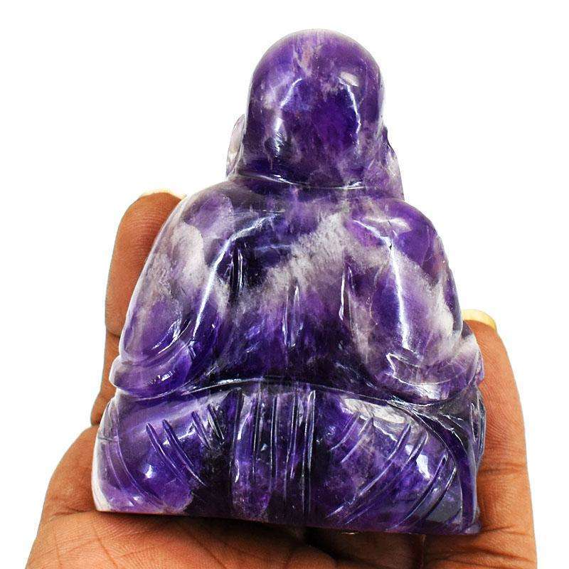 gemsmore:Stunning Chevron Amethyst Hand Carved Genuine Crystal Gemstone Carving Laughing Buddha