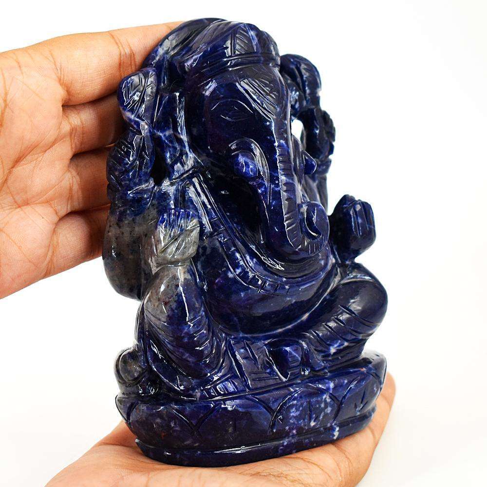 gemsmore:Stunning Electric Sodalite Hand Carved Lord Crystal gemstone Ganesha