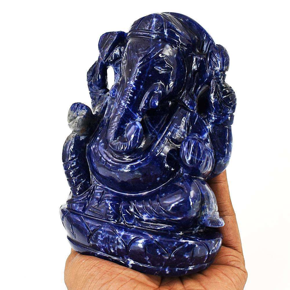 gemsmore:Stunning Electric Sodalite Hand Carved Lord Crystal gemstone Ganesha