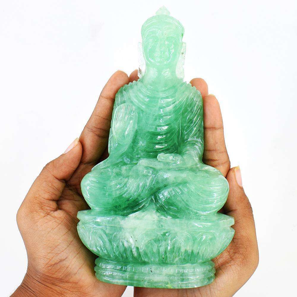 gemsmore:Stunning Green Fluorite Hand Carved Genuine Crystal Gemstone Carving Massive Lord Buddha