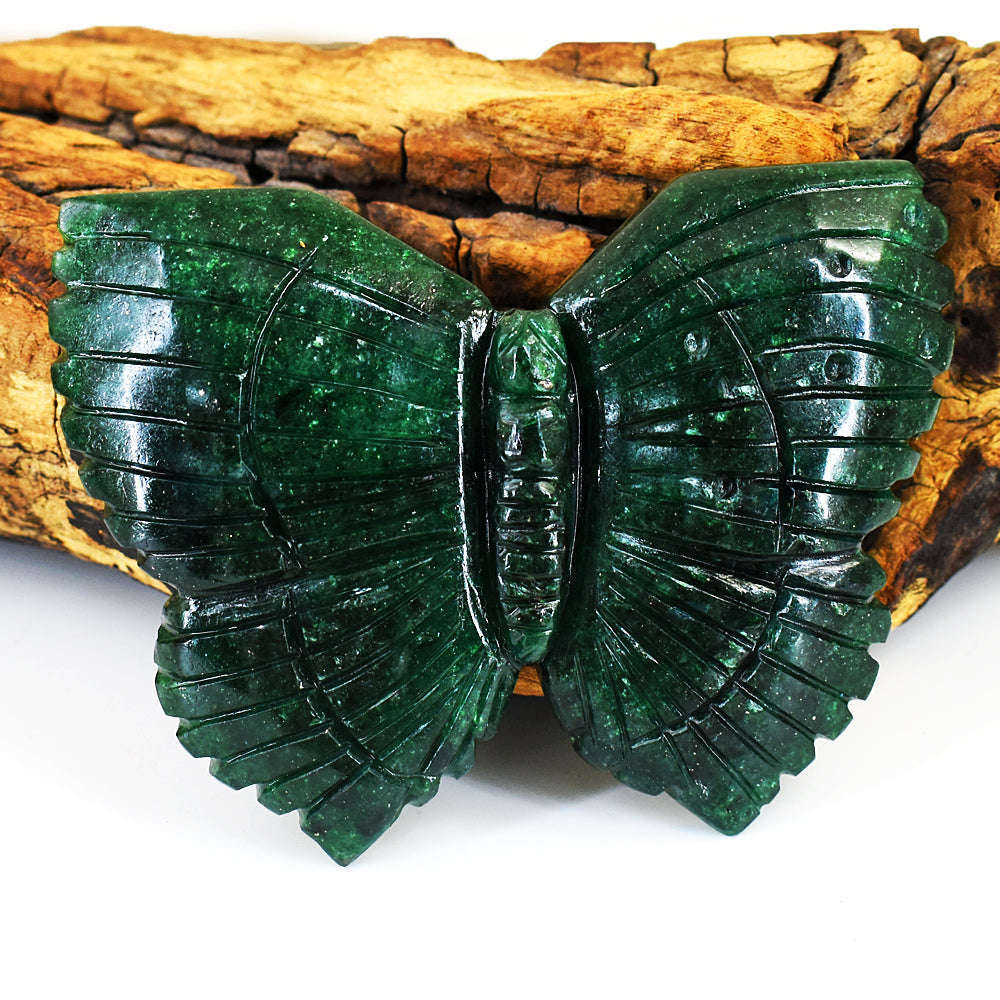 gemsmore:Stunning Green Jade Hand Carved Genuine Crystal Gemstone Carving Butterfly