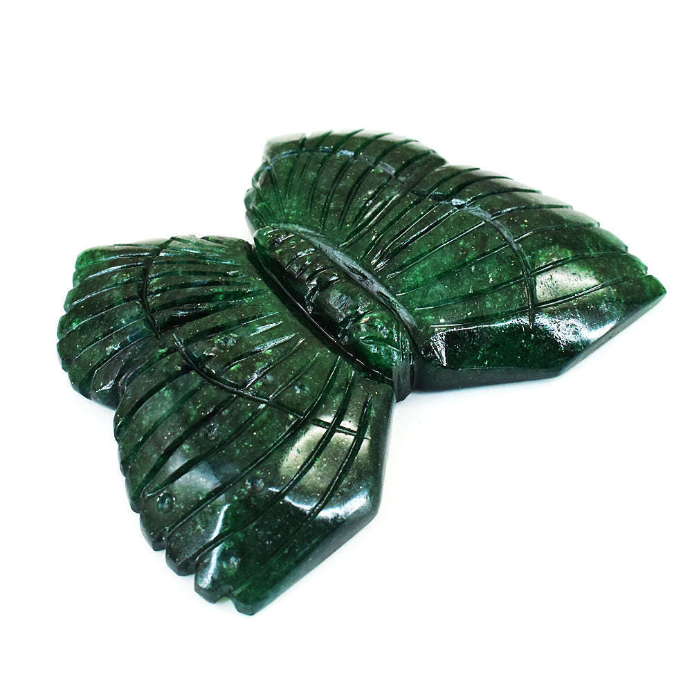 gemsmore:Stunning Green Jade Hand Carved Genuine Crystal Gemstone Carving Butterfly