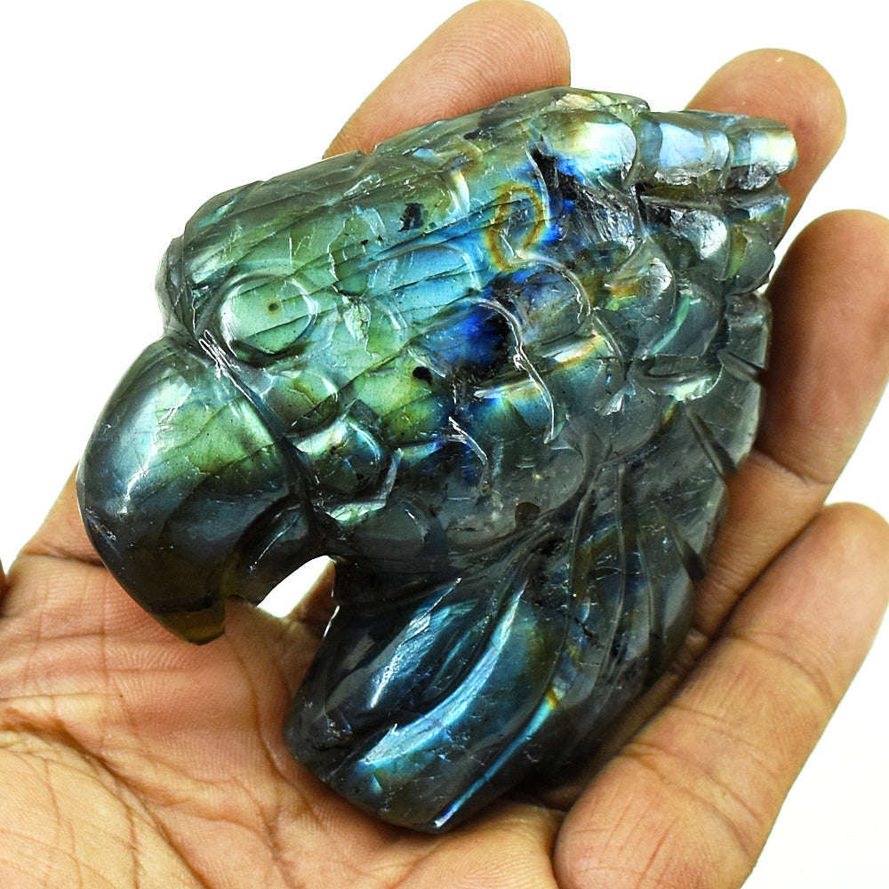 gemsmore:Stunning Labradorite Hand Carved Genuine Crystal Gemstone Carving Eagle Head
