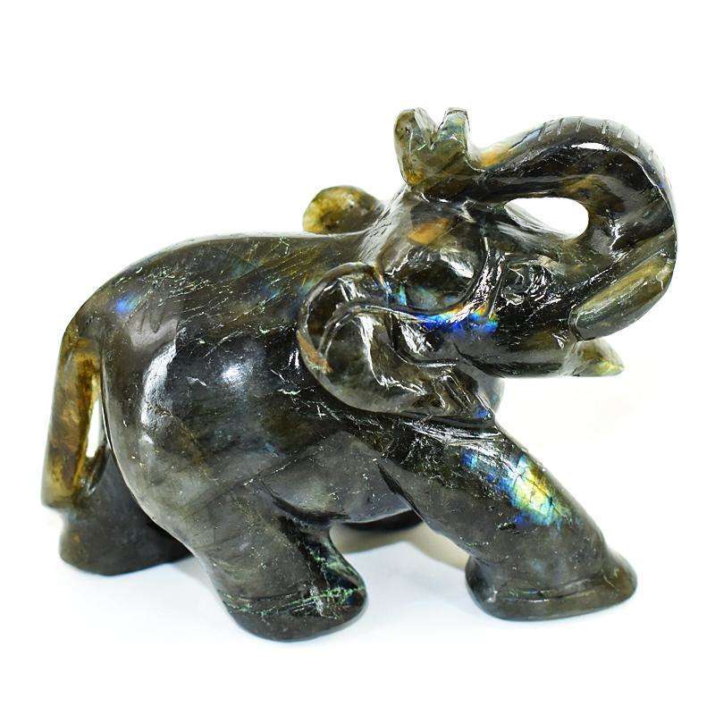 gemsmore:Stunning Labradorite Hand Carved Genuine Crystal Gemstone Carving Elephant