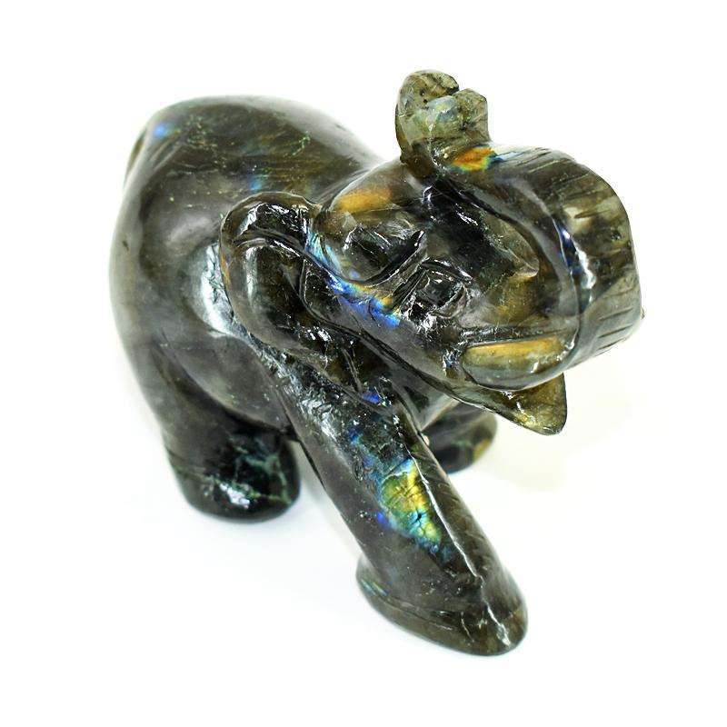 gemsmore:Stunning Labradorite Hand Carved Genuine Crystal Gemstone Carving Elephant