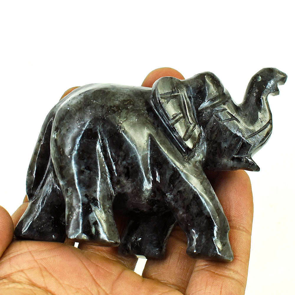 gemsmore:Stunning Larvikite Hand Carved Genuine Crystal Gemstone Carving Elephant