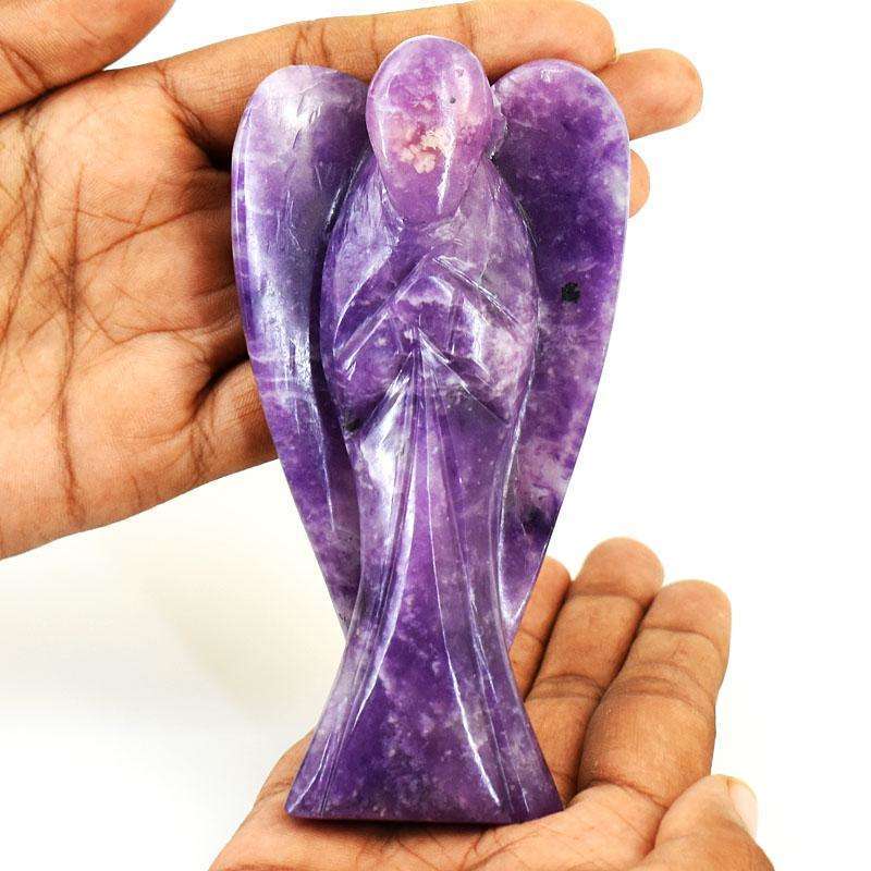 gemsmore:Stunning Lepidolite  Hand Carved Genuine Crystal Gemstone Carving Angel