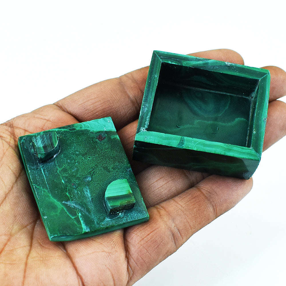 gemsmore:Stunning Malachite  Hand Carved Genuine Crystal Gemstone Carving Box