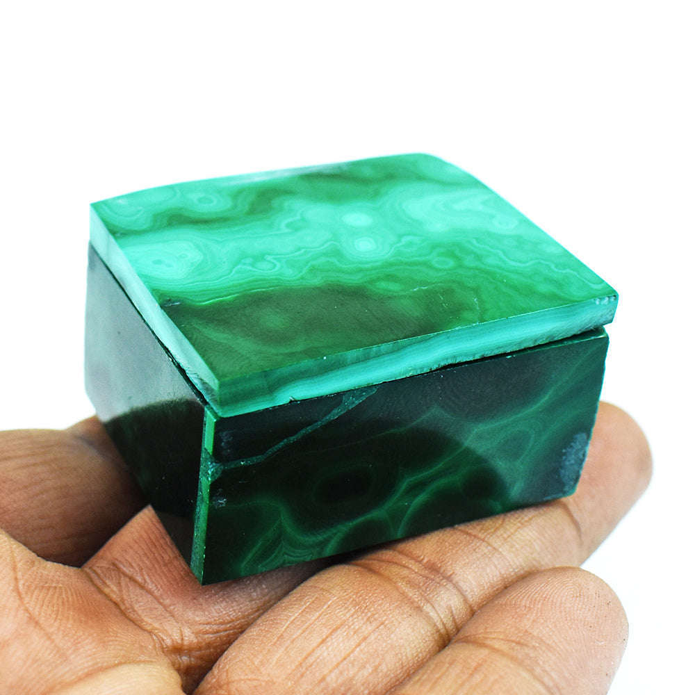 gemsmore:Stunning Malachite  Hand Carved Genuine Crystal Gemstone Carving Box