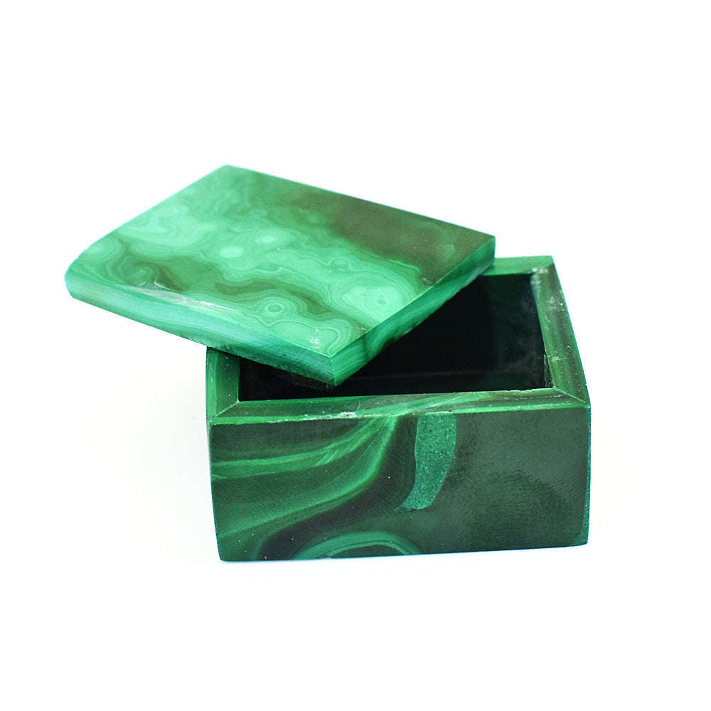 gemsmore:Stunning Malachite  Hand Carved Genuine Crystal Gemstone Carving Box