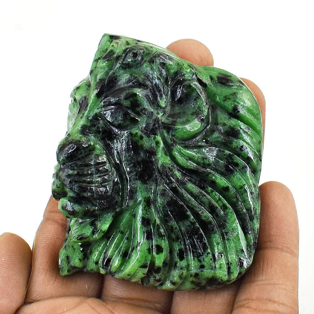 gemsmore:Stunning Pink In Ruby Fushite  Hand Carved Genuine Crystal Gemstone Carving Lion Face