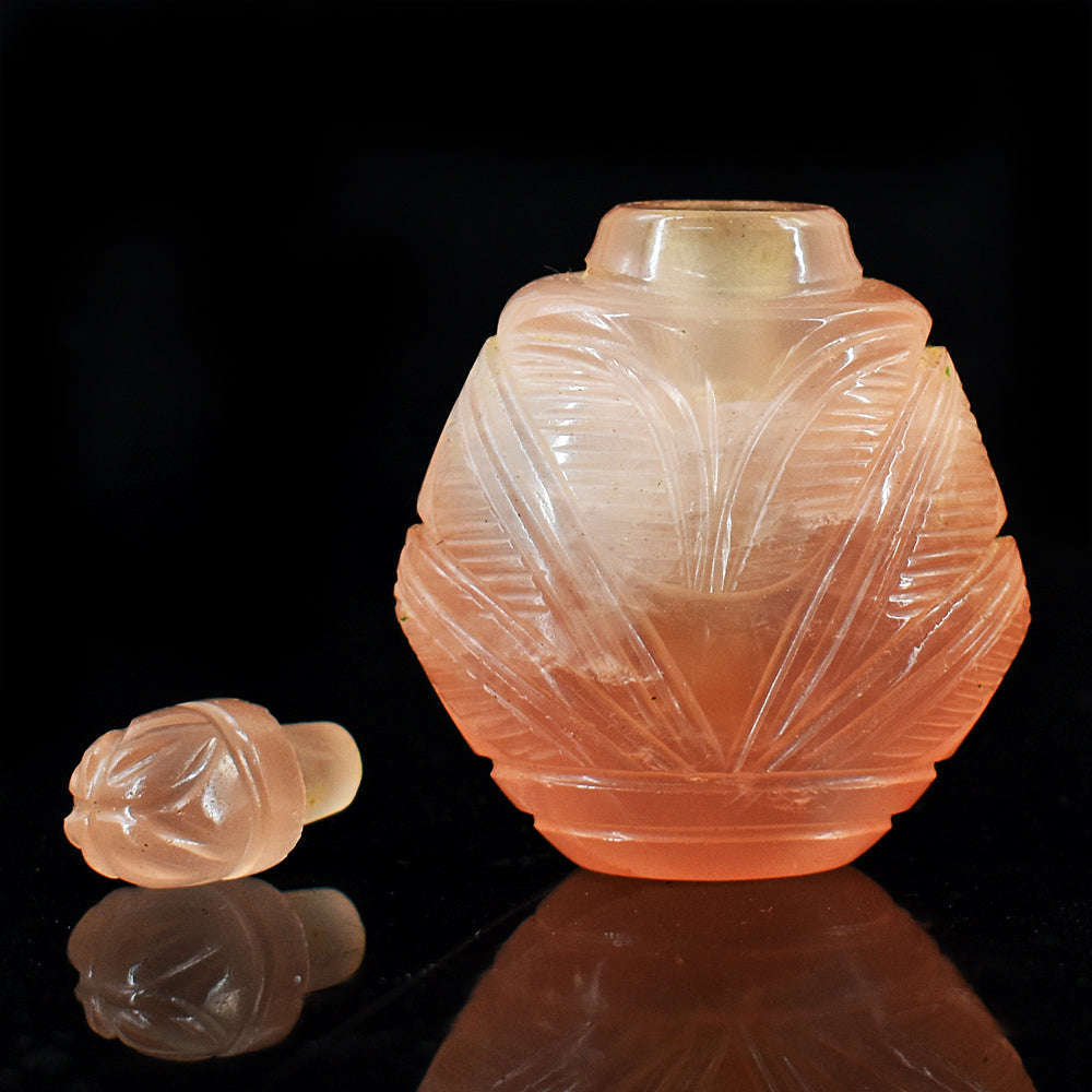 gemsmore:Stunning Rose Quartz  Hand Carved Genuine Crystal Gemstone Carving Perfume Bottle