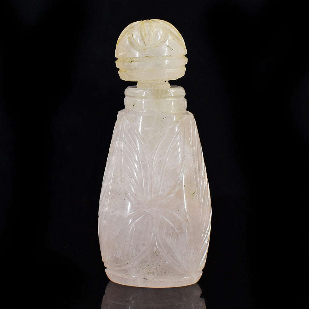 gemsmore:Stunning Rose Quartz  Hand Carved Genuine Crystal Gemstone Carving Perfume Bottle