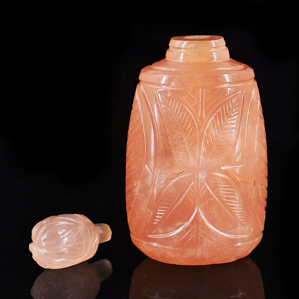 gemsmore:Stunning Rose Quartz Hand Carved Genuine Crystal Gemstone Carving Perfume Bottle