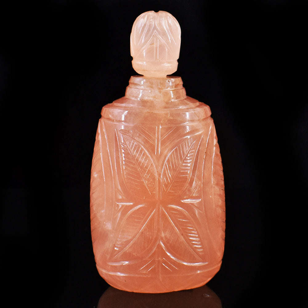 gemsmore:Stunning Rose Quartz Hand Carved Genuine Crystal Gemstone Carving Perfume Bottle