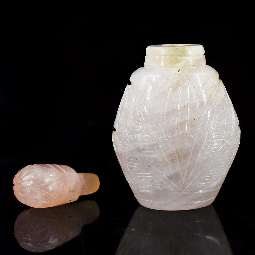 gemsmore:Stunning Rose Quartz Hand Carved Genuine Crystal Gemstone Carving Perfume Bottle