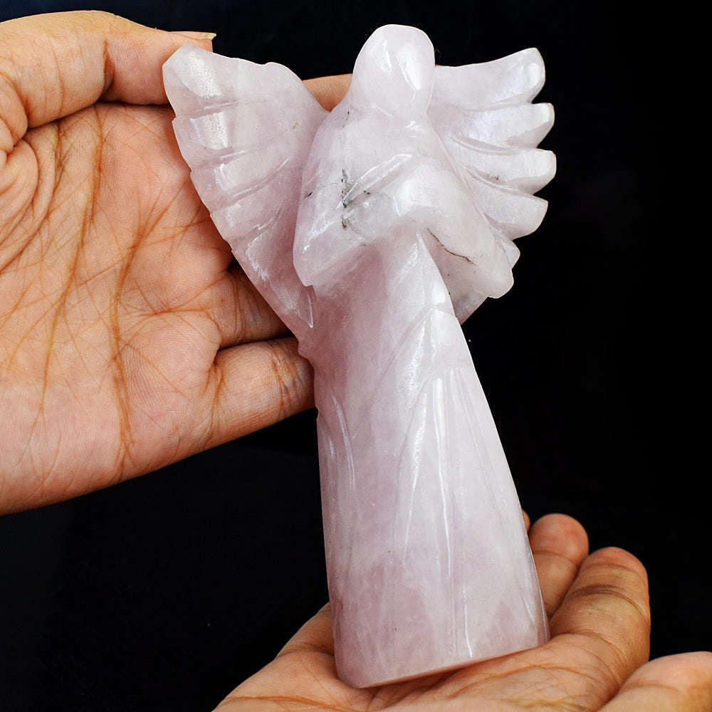 gemsmore:Stunning Rose Quartz Hand Carved Genuine Crystal Gemstone Carving Praying Angel