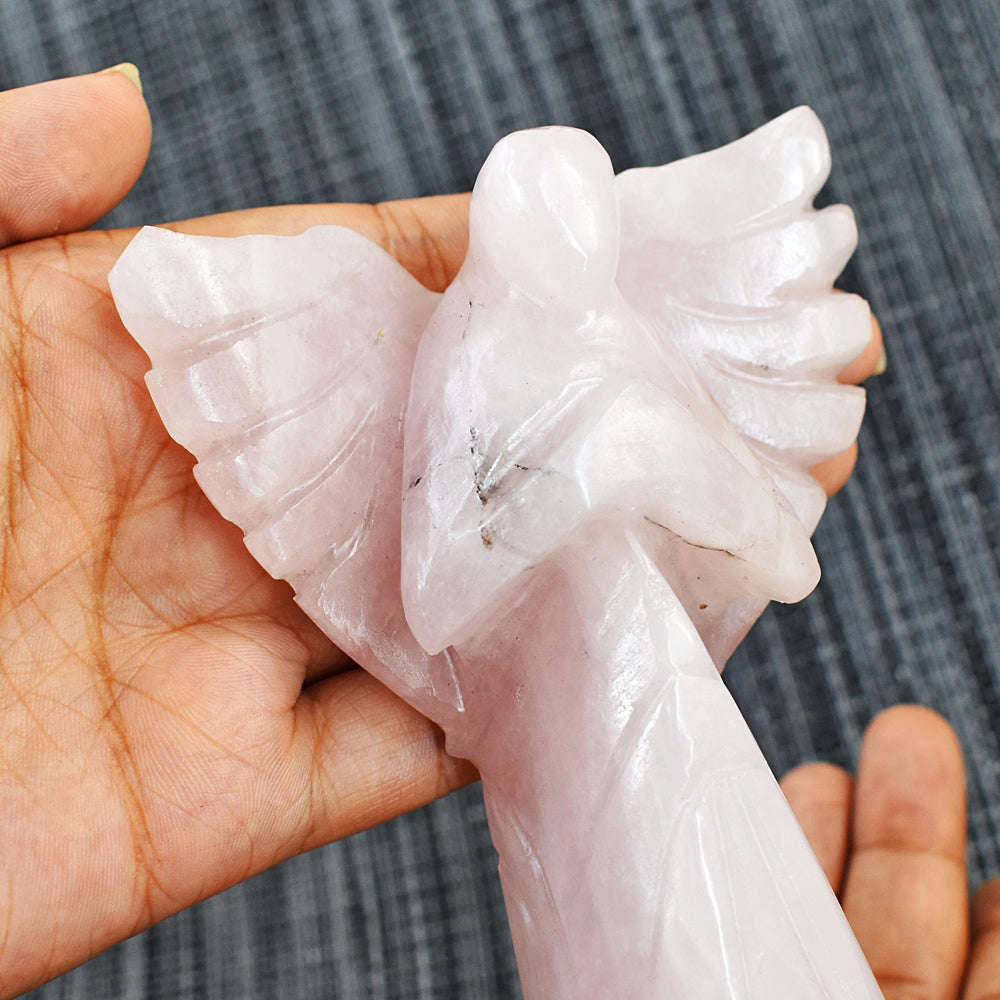 gemsmore:Stunning Rose Quartz Hand Carved Genuine Crystal Gemstone Carving Praying Angel