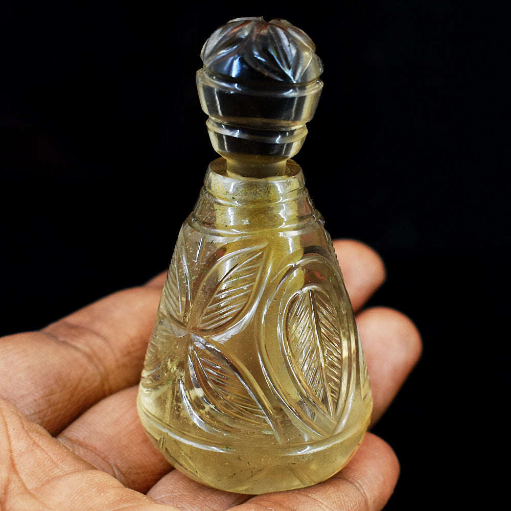 gemsmore:Stunning Smoky Quartz  Hand Carved Genuine Crystal Gemstone Carving Perfume Bottle