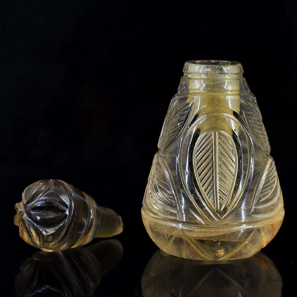 gemsmore:Stunning Smoky Quartz  Hand Carved Genuine Crystal Gemstone Carving Perfume Bottle