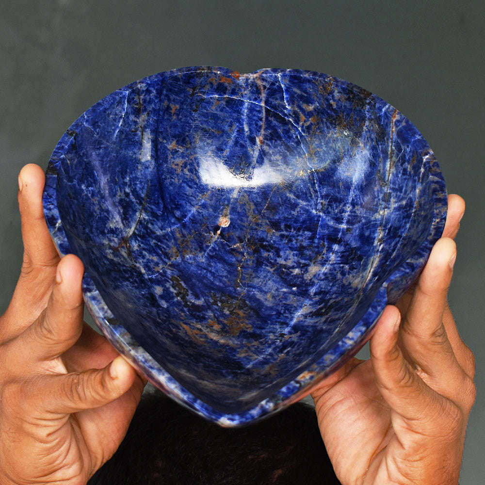 gemsmore:Stunning Sodalite Hugh Carved Genuine Crystal Heart Shape Gemstone Carving Bowl