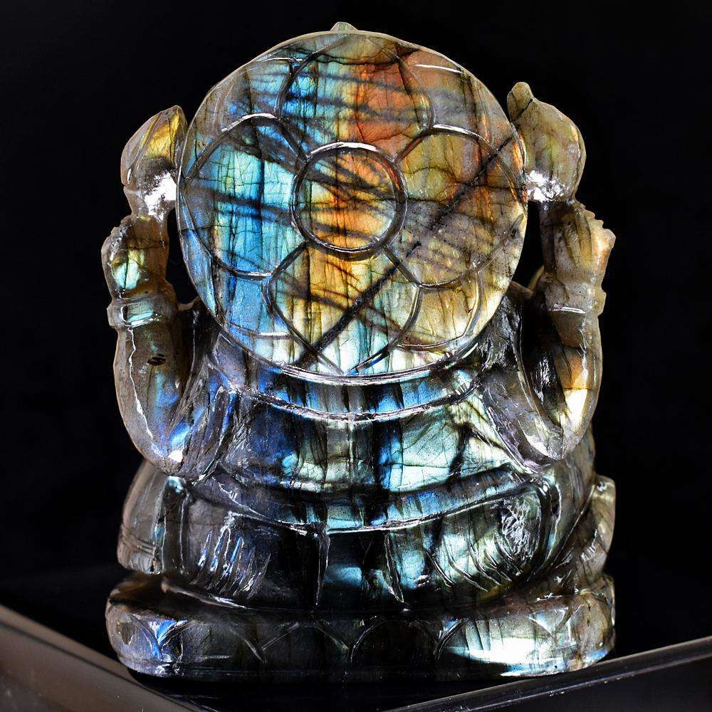 gemsmore:Stunning Sunset Flash Labradorite Hand Carved Genuine Crystal Gemstone Carving Lord Ganesha