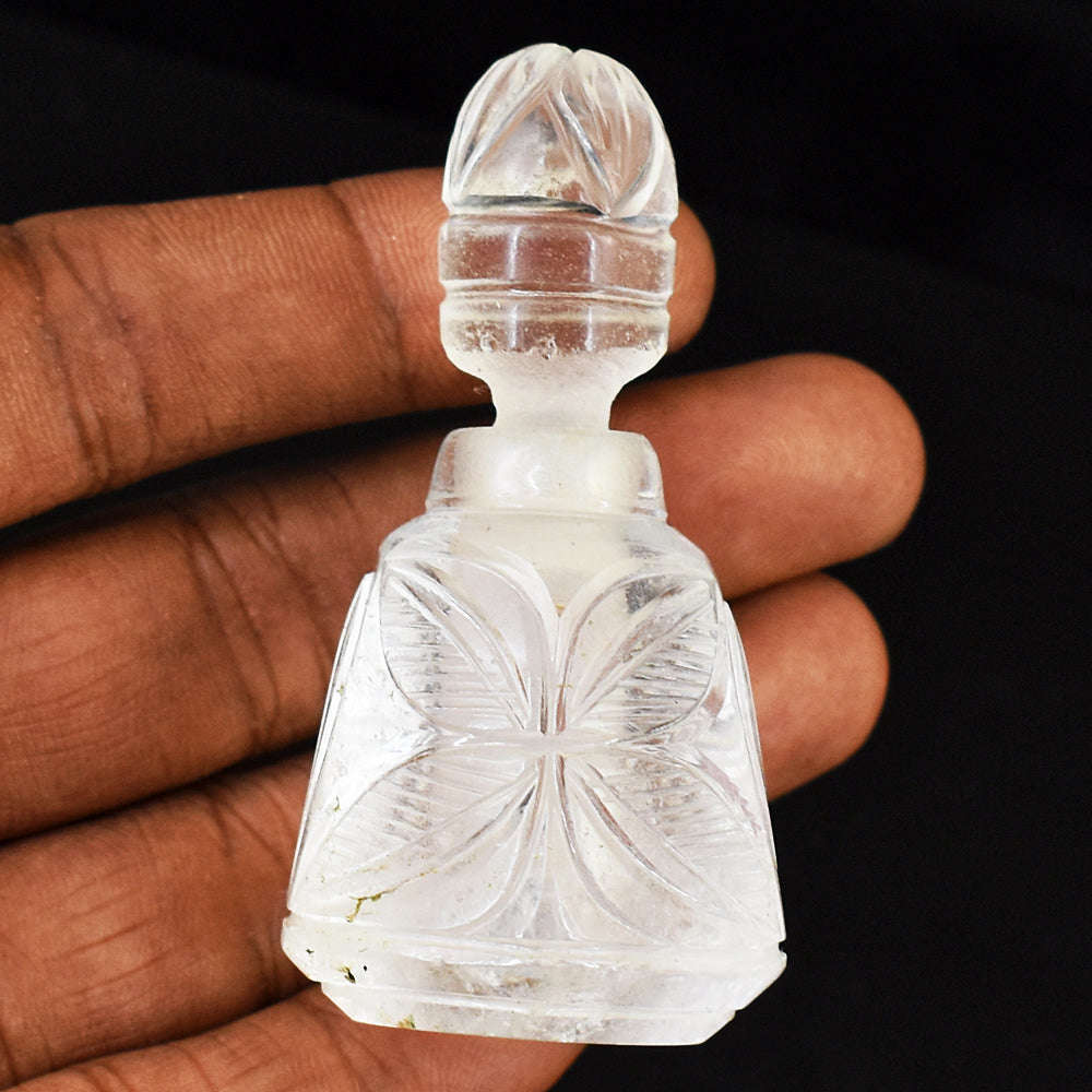 gemsmore:Stunning White Quartz  Hand Carved Genuine Crystal Gemstone Carving Perfume Bottle