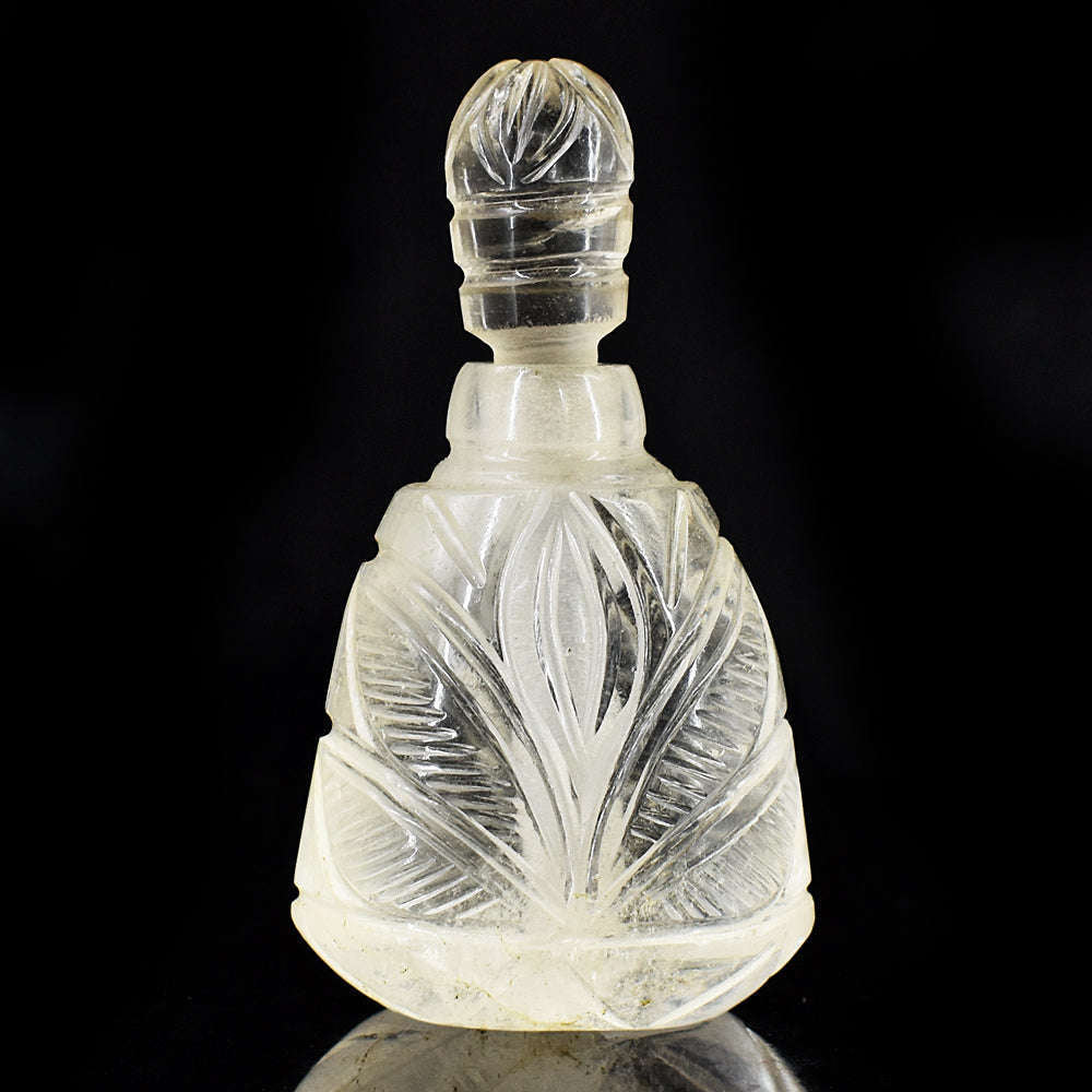 gemsmore:Stunning White Quartz  Hand Carved Genuine Crystal Gemstone Carving Perfume Bottle