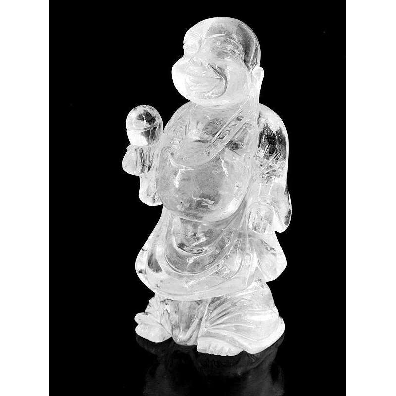 gemsmore:Top Clear White Quartz Carved Full Laughing Buddha Statue