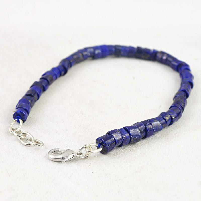 gemsmore:Untreated Blue Lapis Lazuli Bracelet Natural Round Shape Beads