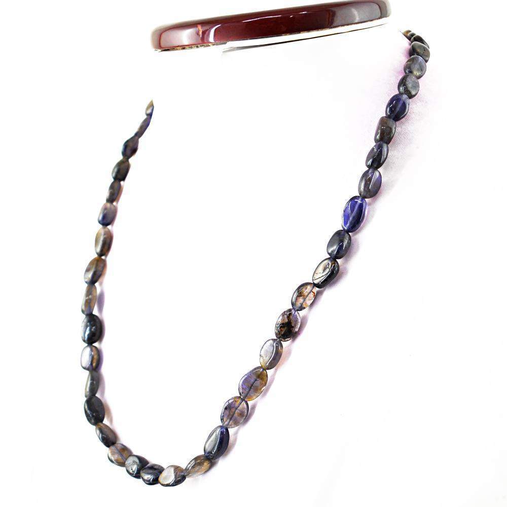 gemsmore:Untreated Blue Tanzanite Necklace Natural Oval shape Beads