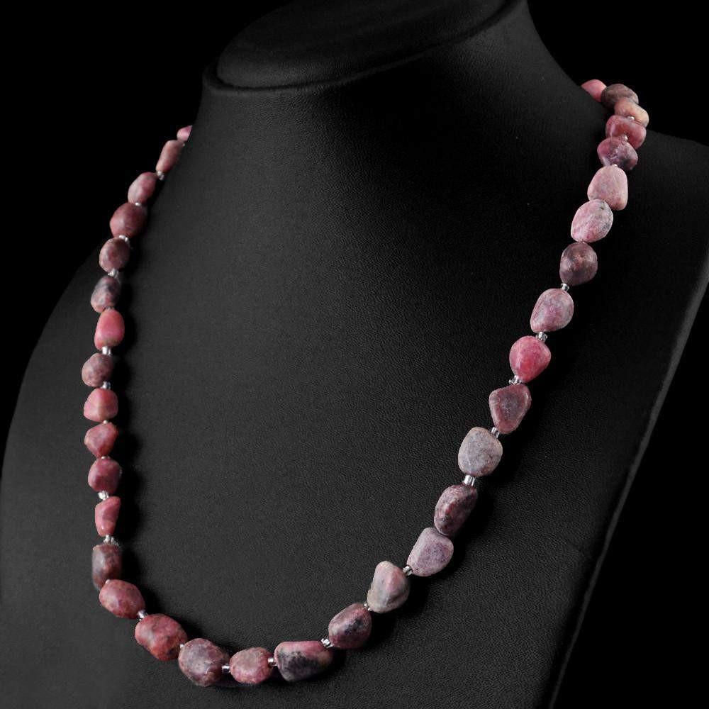 gemsmore:Untreated Natural Pink Rhodonite Beads Necklace