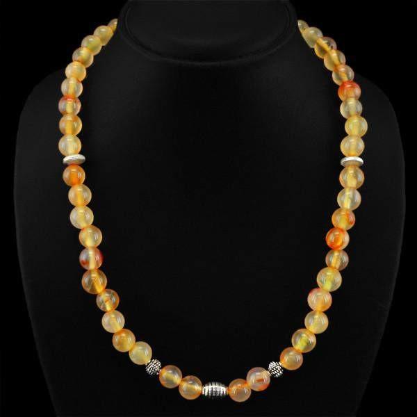 gemsmore:Untreated Orange Onyx Necklace Natural Round Shape Beads