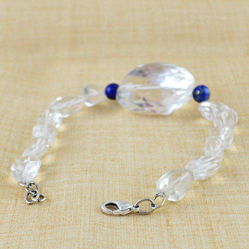 gemsmore:White Quartz & Blue Lapis Lazuli Bracelet Natural Faceted Beads